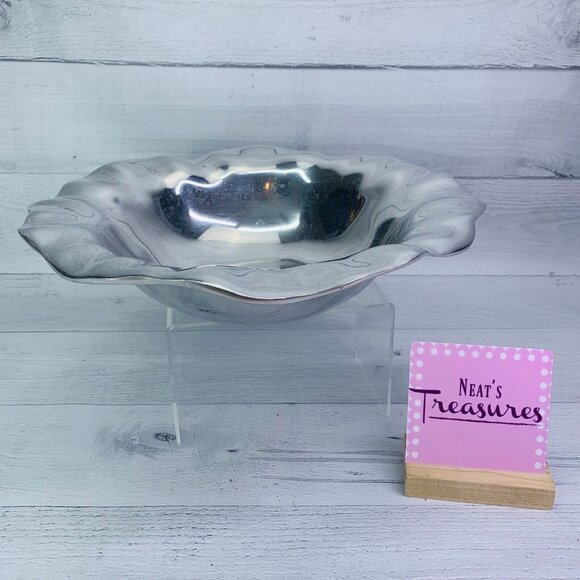 Lenox Silver Metal Large 13.5" Ruffled Rim Round Centerpiece Serving Fruit Bowl